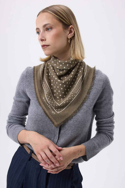 Bandana Small Heritage Pois vert khaki blanc