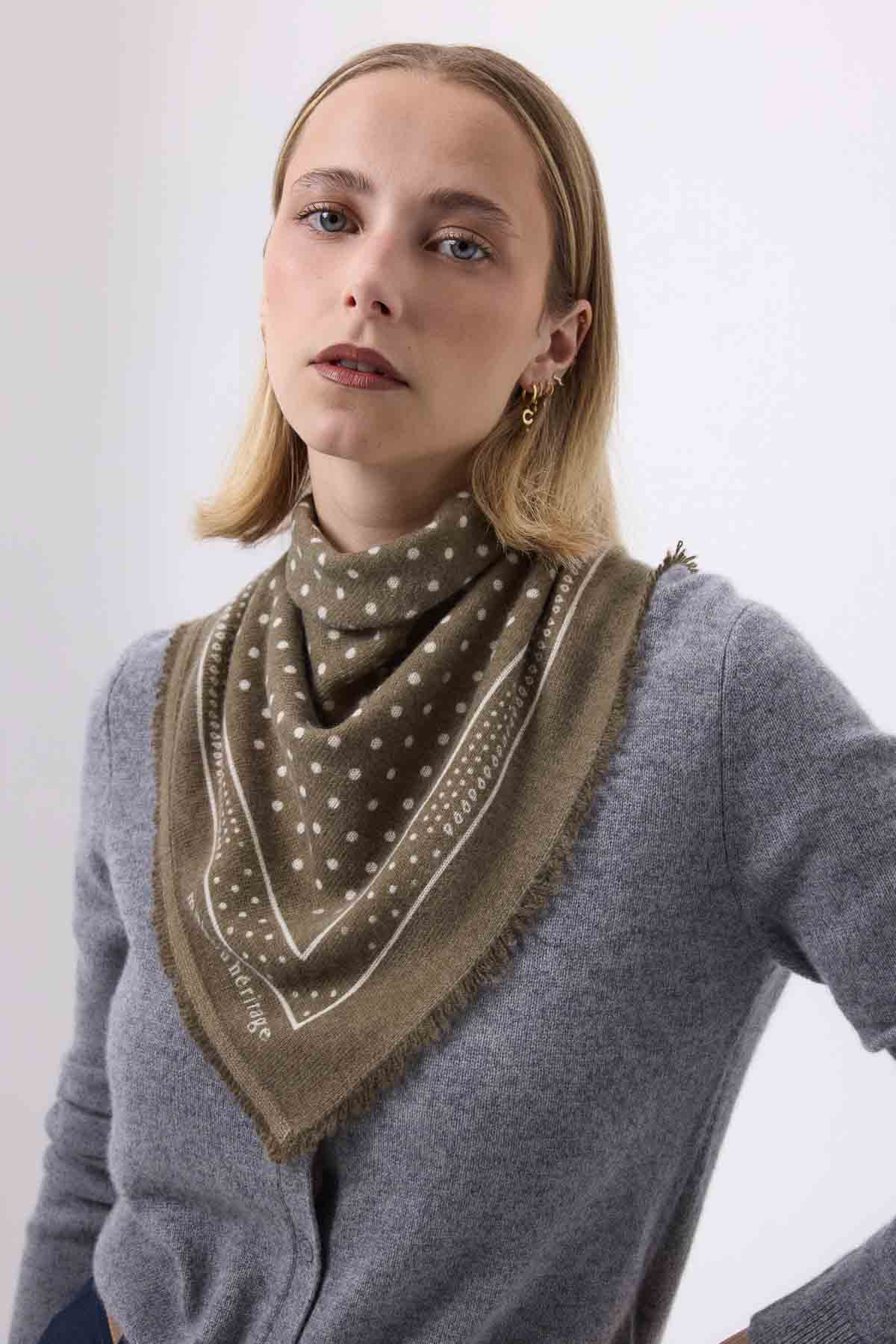 Bandana Small Heritage Pois vert khaki blanc