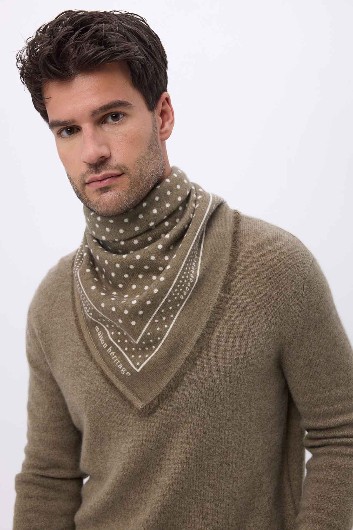 Bandana Small Heritage Pois vert khaki blanc