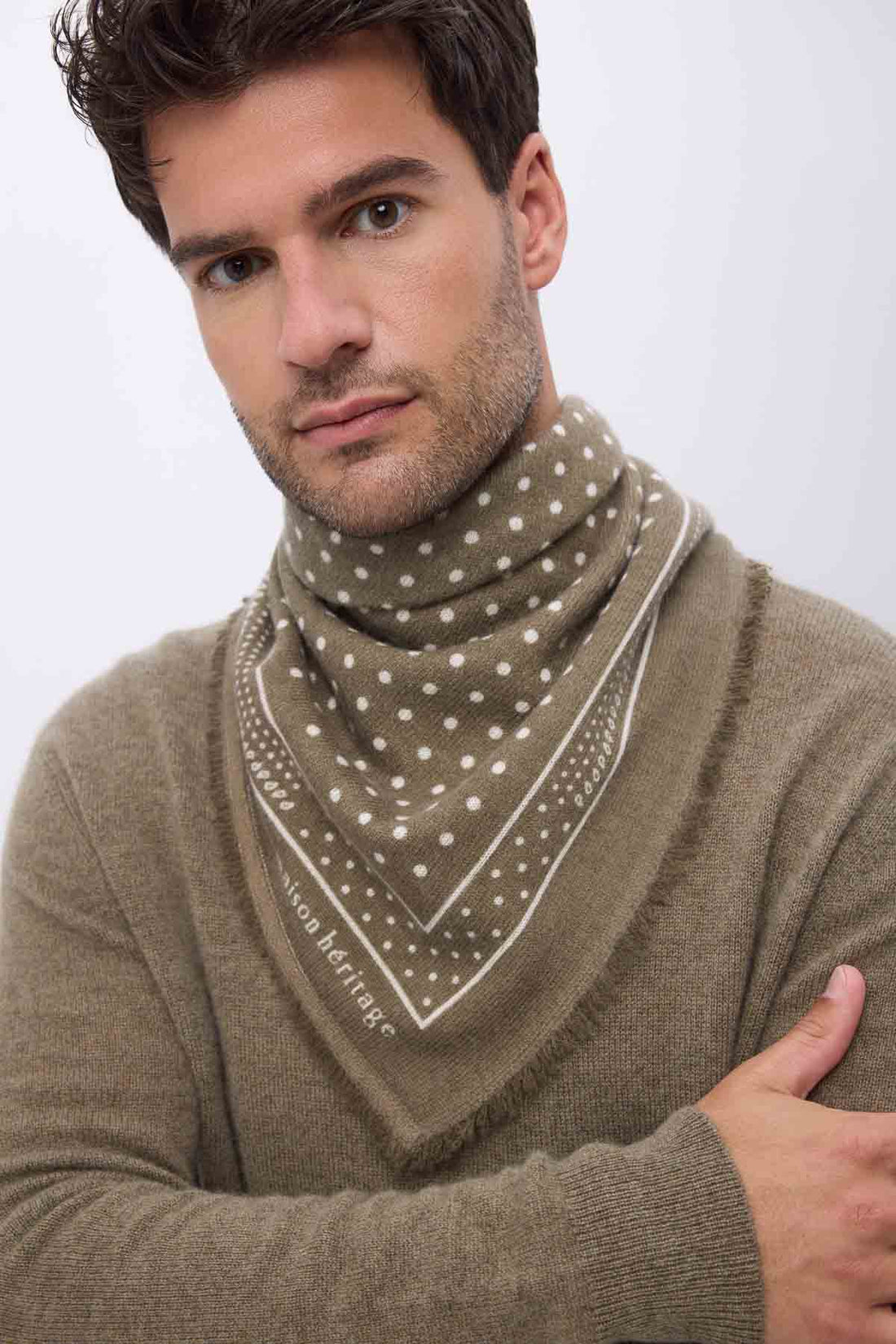 Bandana Small Heritage Pois vert khaki blanc
