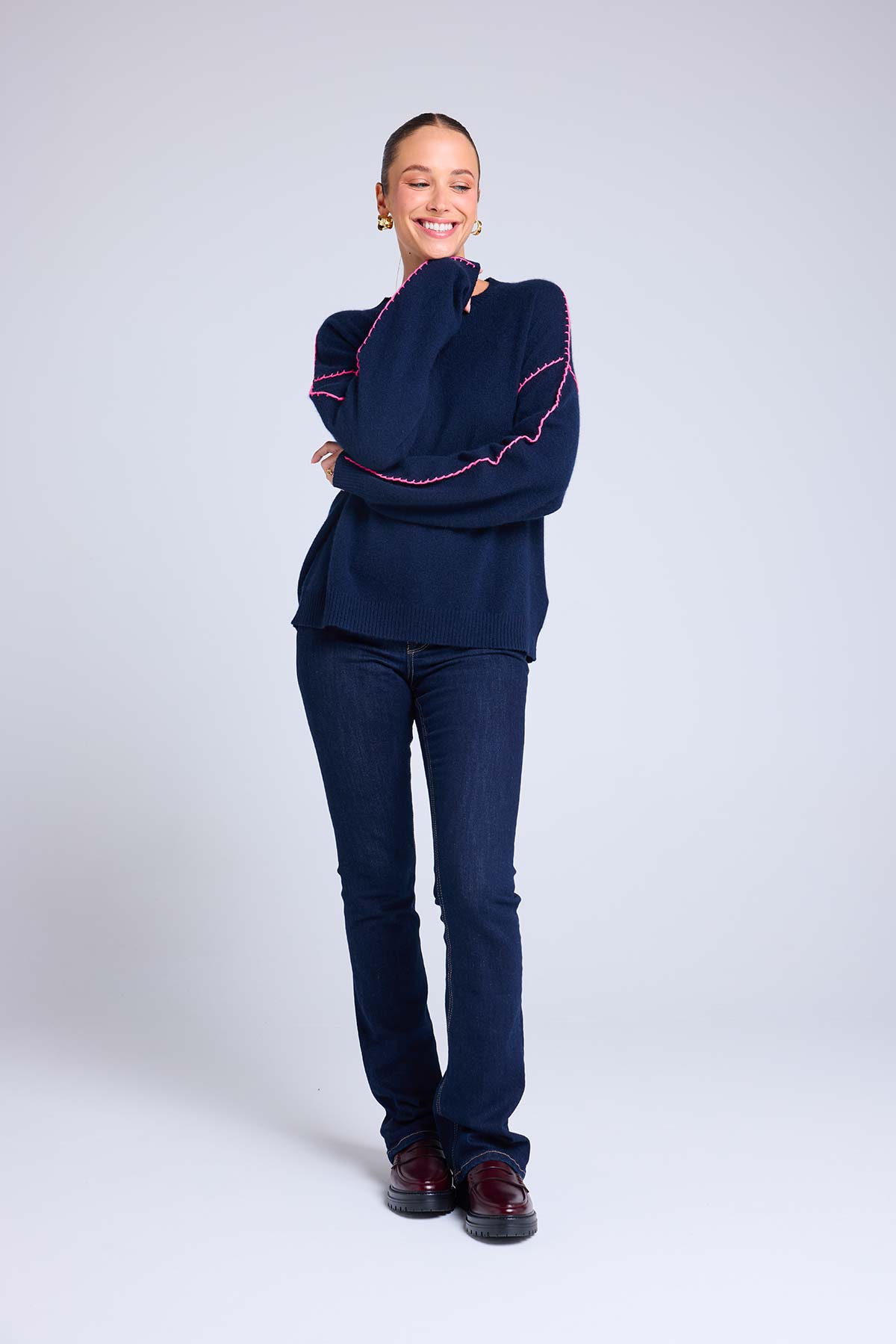Clarisse bleu marine rose fluo