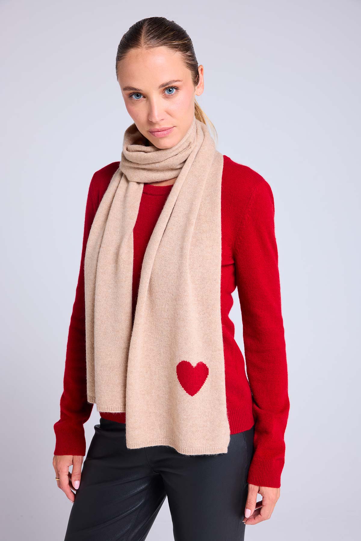Echarpe beige crème rouge