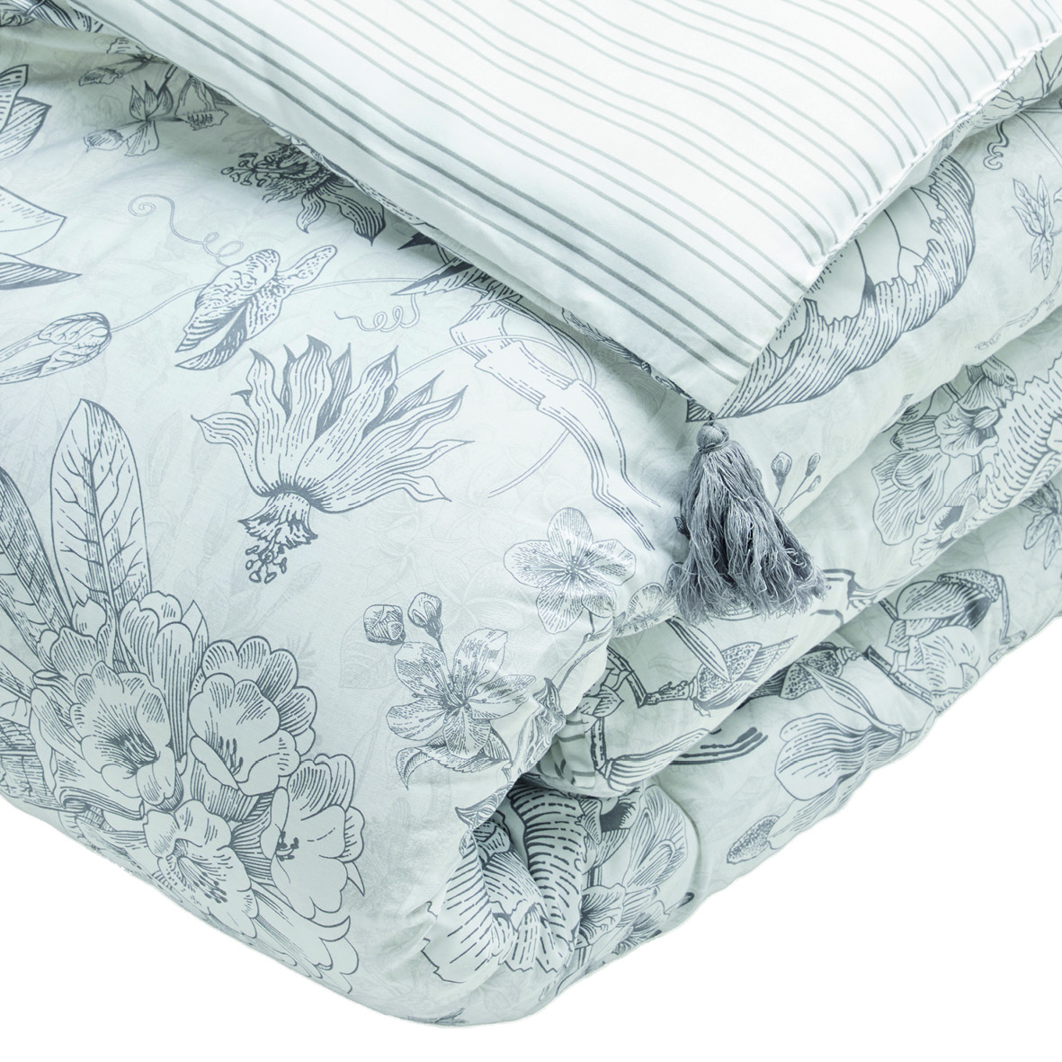 Édredon avec glands Fleurs esquissées – Image 3